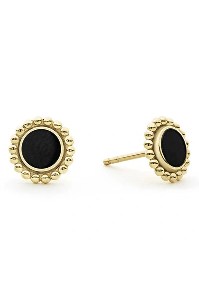 Lagos 18k Yellow Gold Covet Onyx Caviar Bead Stud Earrings In 10 Black