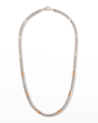 Lagos 18k Rose Gold & Sterling Silver High Bar Caviar Beaded & Polished Link Statement Necklace In Silver/rose Gold