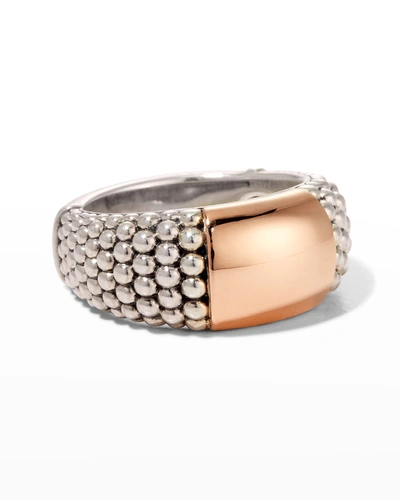 Lagos 18k Rose Gold & Sterling Silver High Bar Two Tone Beaded Statement Ring In Silver/rose Gold
