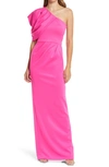 Black Halo Egan Draped One-shoulder Gown In Iconic Pink