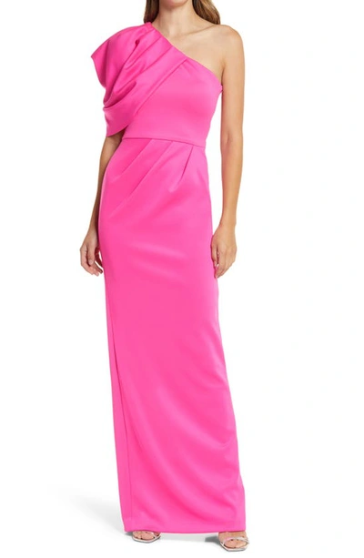 Black Halo Egan Draped One-shoulder Gown In Iconic Pink