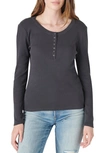 Lucky Brand Ribbed Snap Henley In Jet Black