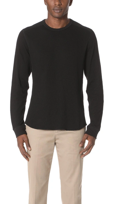 Vince Double Knit Long Sleeve Crew Tee In Heather Optic White