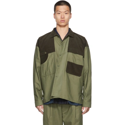 Nicholas Daley Mixed Media Oversize Work Shirt In Khaki