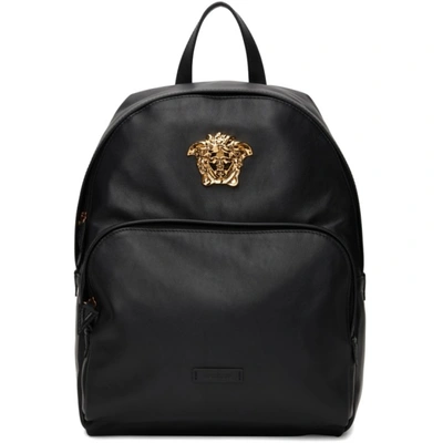 Versace Black Leather 'la Medusa' Backpack In 1b00v Black