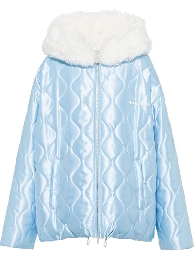 Miu Miu Quilted Hooded Jacket In Blue