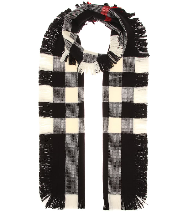 burberry fringed check wool scarf