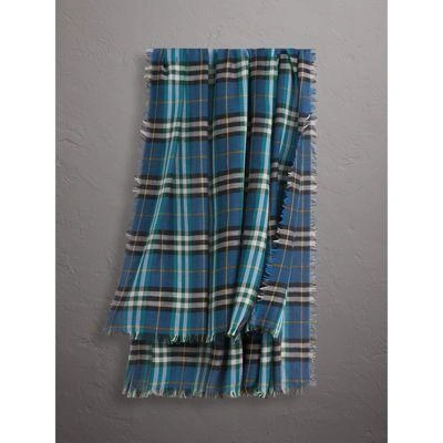 Burberry Check Modal And Wool Square Scarf In Cyan Blue