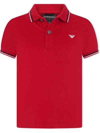 Emporio Armani Kids' Logo-print Cotton Polo Shirt In Red