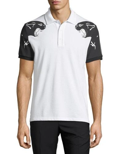 Valentino Panther-print Polo Shirt In White