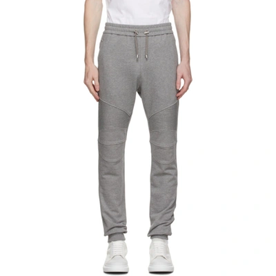 Balmain Grey Cotton Logo Lounge Pants In Ybk Gris Chiné Fonc