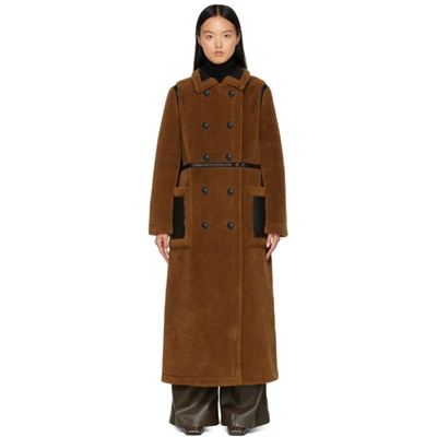 Stand Studio Bibi Double Breasted Faux Shearling Coat In Brown