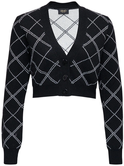 Liu •jo Long-sleeved Ribbed Shirt In Viscose Blend In Black