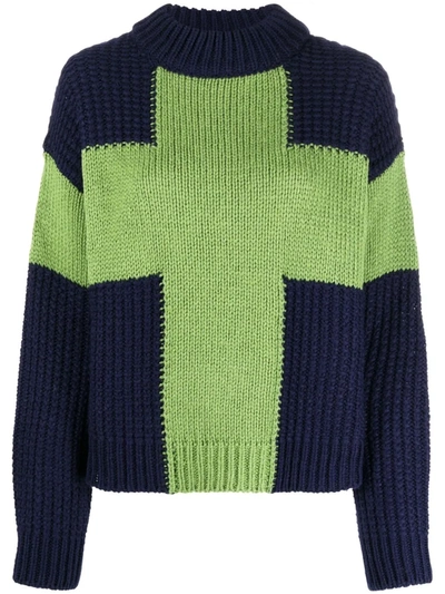 Essentiel Antwerp Antwerp - Navy Blue And Green Wool-blend Sweater In Combo1 Army Navy
