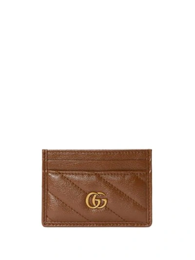 Gucci Gg Marmont Matelassé Card Case In Brown