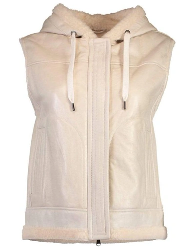 Brunello Cucinelli Shearling And Leather Hooded Zip Up Vest