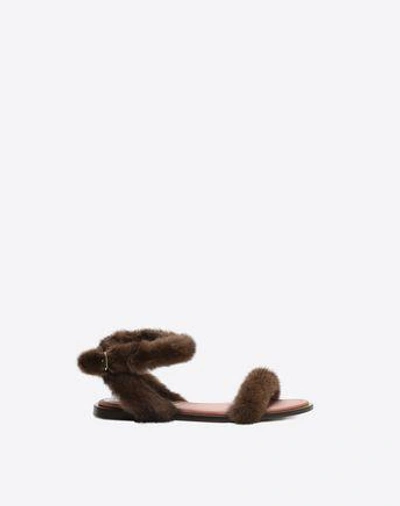 Valentino Garavani Mink Fur Sandals In Brown