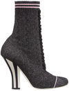 Fendi 105mm Stretch Lurex Knit Ankle Boots In Black/pink