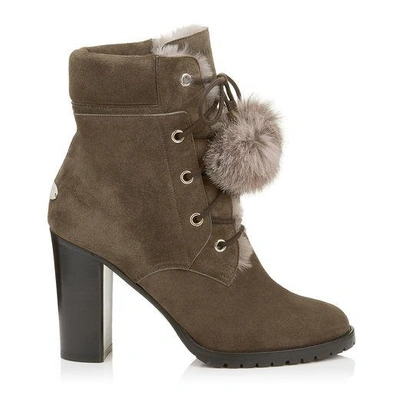 Jimmy Choo Elba 95 Mink Suede Boots With Fur Pom Poms