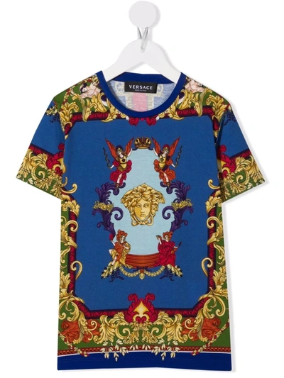 Versace Kids' Medusa Renaissance Print T-shirt In Blue