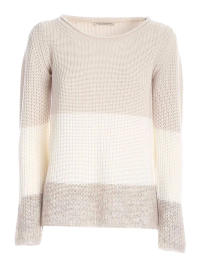 Le Tricot Perugia Striped Sweater In Beige And Ivory In Cream