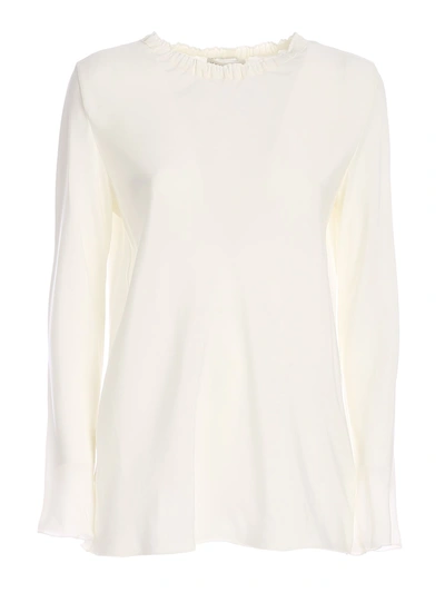 Le Tricot Perugia Gathered Collar Blouse In White