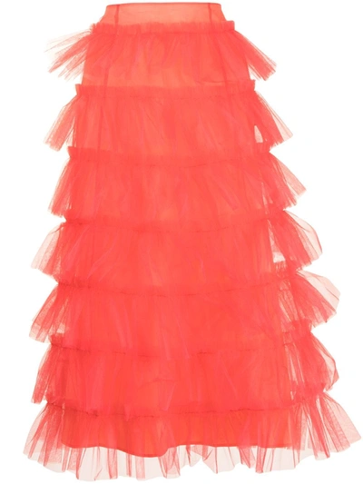 Molly Goddard Tulle-trim High-waist Skirt In Red