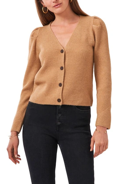 1.state Puff Long Sleeve Button Front Cardigan In Wild Oak