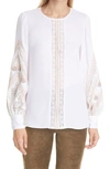 Kobi Halperin Vivianne Silk Embroidered Blouse In White