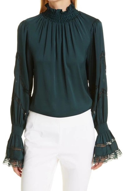 Kobi Halperin Elsie Smocked Mock-neck Blouse In Pine