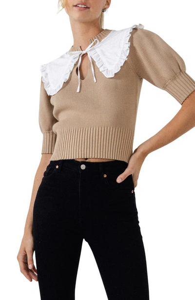 English Factory Collared Knit Sweater In Camel