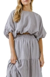 English Factory Balloon-sleeve Crop Top In Dusty Blue