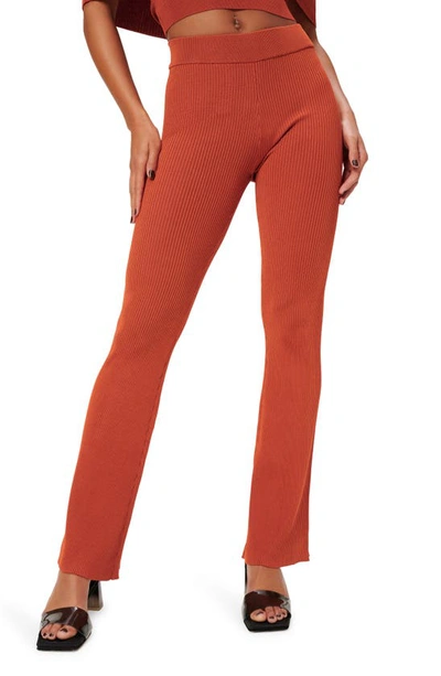 Good American Plaited Rib Flare Pants In Red Clay001