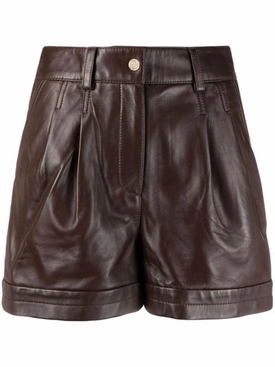 Maje Womens Bruns Itou High-rise Pleated Leather Shorts 8 In Brown
