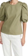English Factory Poplin Puffed Sleeve Top In Olive