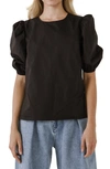 English Factory Puff Sleeve Top In Black