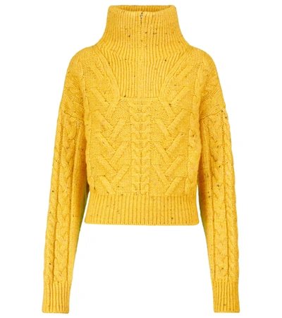 Ganni Cable-knit Wool Zip-front Jumper In Yellow & Orange