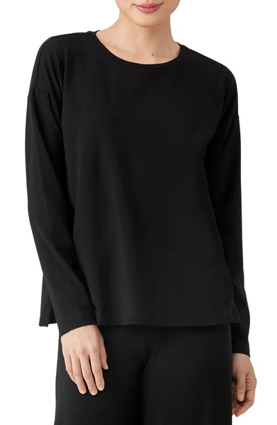Eileen Fisher V-neck Stretch Jersey Long-sleeve Top In Black