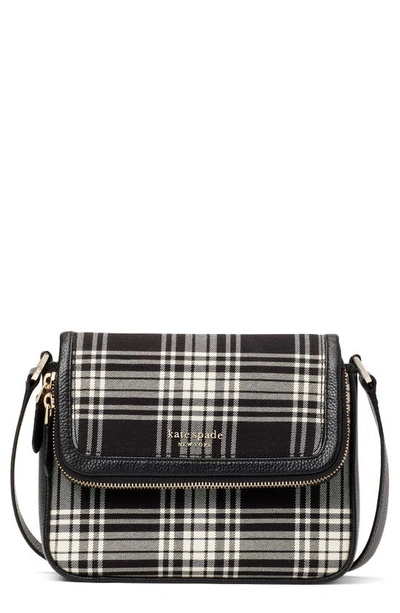 Kate Spade Run Around Library Plaid Flap Crossbody Bag In Black Multi