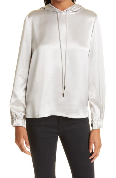 Milly Talia Hammered Satin Hoodie In Silver