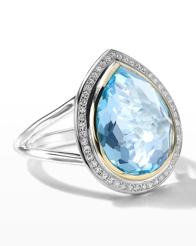 Ippolita 18k Yellow Gold & Sterling Silver Chimera Rock Candy Blue Topaz & Diamond Halo Ring In Btdia