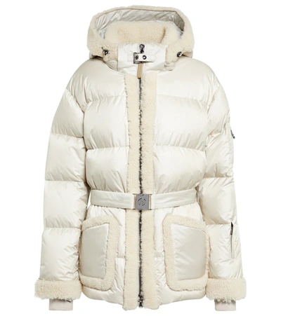Bogner Terry Hooded Belted Shearling-trimmed Quilted Ripstop Down Ski Jacket In White
