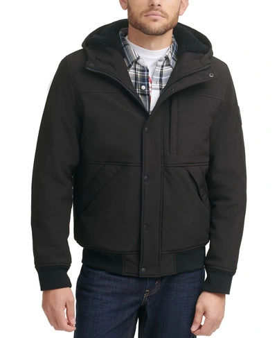Levi's Men's Soft Shell Sherpa Lined Hooded Jacket In Black