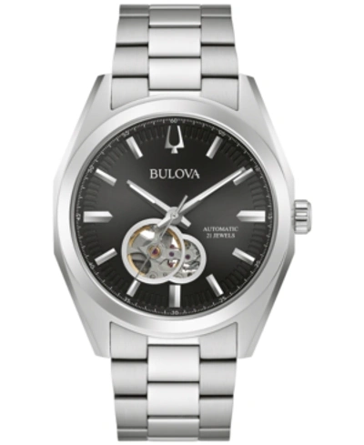 Bulova Men's Automatic Surveyor Stainless Steel Bracelet Watch 42mm In Black,silver Tone