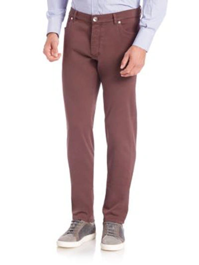 Brunello Cucinelli Men's Five-pocket Pants In Maroon