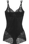 Spanx Spotlight Lace-paneled Stretch-mesh Bodysuit In Very Black