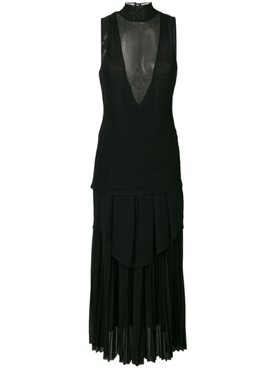 Proenza Schouler Pleated Gauze Jersey Mock-neck Dress In Black
