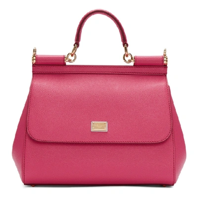 Dolce & Gabbana Sicily Medium Fuchsia Leather Top Handle Bag