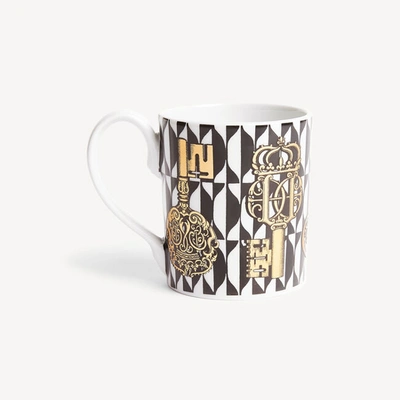 Fornasetti Chiavi Gold & Losanghe Mug In White/black/gold