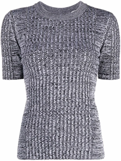 Paco Rabanne Marled Rib Knit Short Sleeve Top In Grey